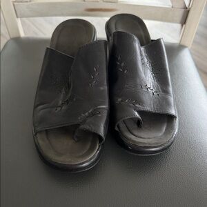 Dansko Black Leather Slip-On Mules
